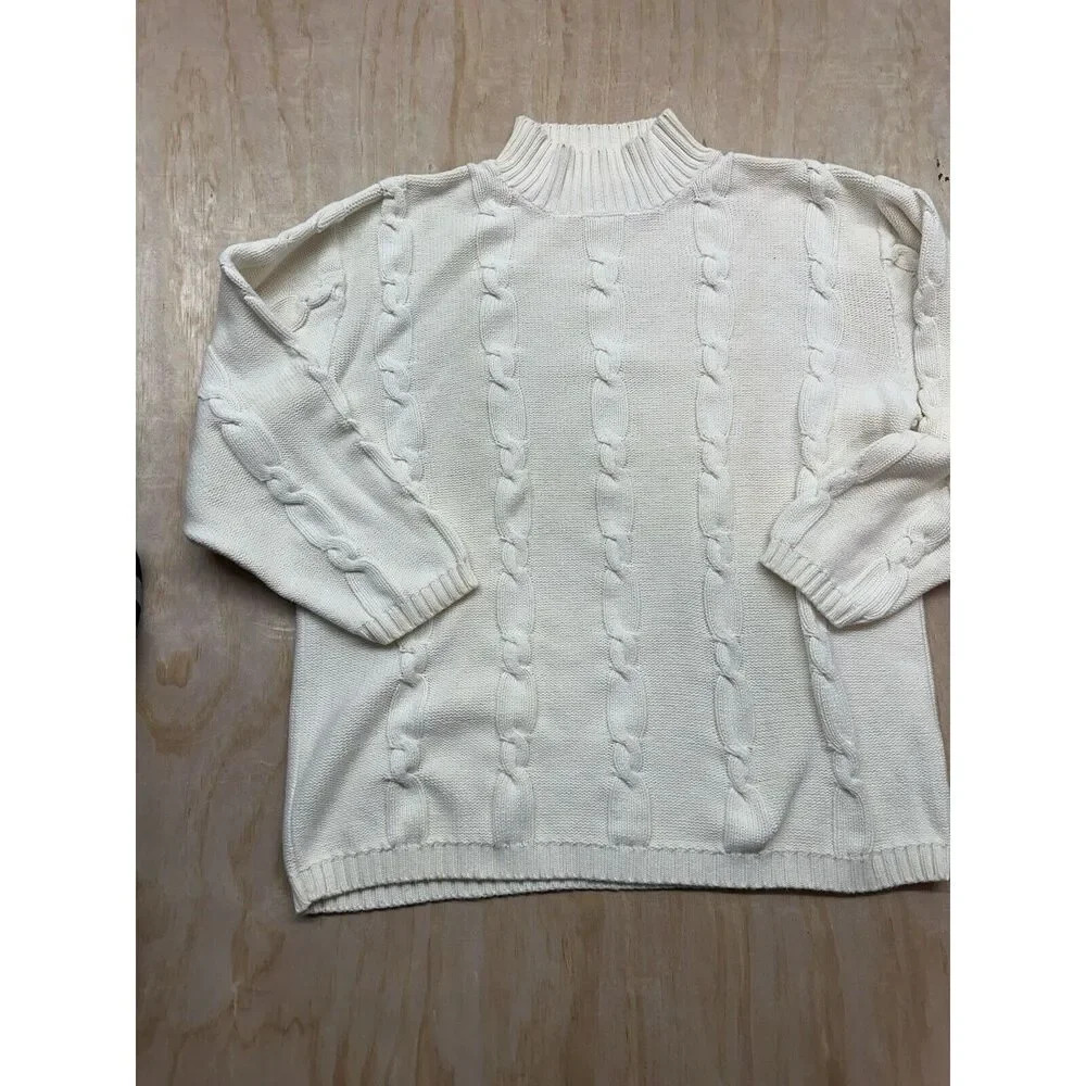 Vintage Liz & Co Liz Claiborne‎ Chunky Knit Sweater XL Cotton Beige Turtleneck